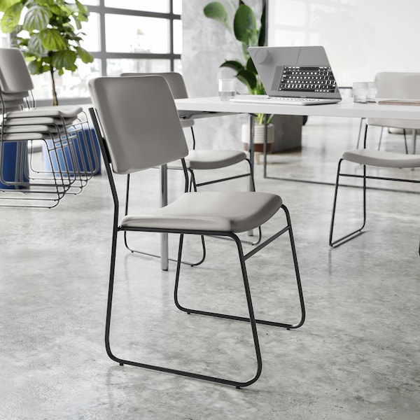 Flash Furniture HERCULES 500 lb. Capacity High Density Gray Vinyl Stacking Chair with Sled Base, 5PK - 5-XU-8700-GRY-B-VYL-30-GG