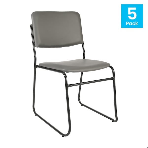 Flash Furniture HERCULES 500 lb. Capacity High Density Gray Vinyl Stacking Chair with Sled Base, 5PK - 5-XU-8700-GRY-B-VYL-30-GG