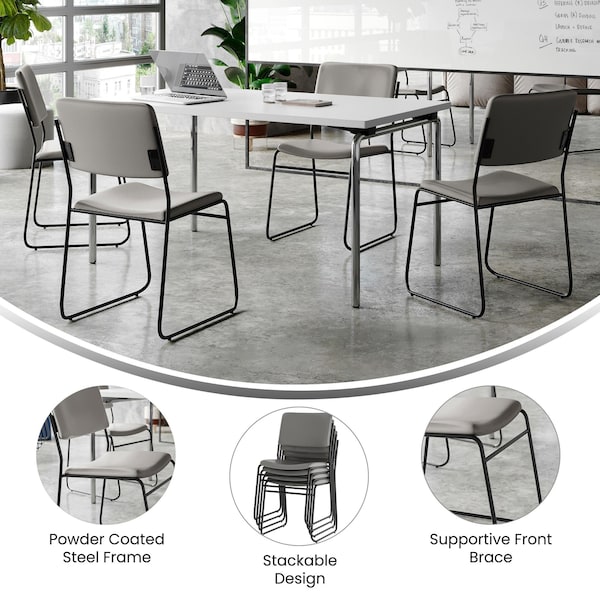 Flash Furniture HERCULES 500 lb. Capacity High Density Gray Vinyl Stacking Chair with Sled Base, 5PK - 5-XU-8700-GRY-B-VYL-30-GG