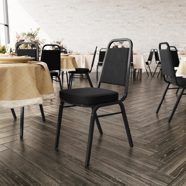 Flash Furniture HERCULES Series Trapezoidal Back Stacking Banquet Chair w/Black Fabric and 2.5in. Thick Seat, Black - FD-BHF-1-BK-BK-GG