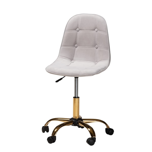 Baxton Studio Kabira Contemporary Glam and Luxe Grey Velvet Fabric and Gold Metal Swivel Office chair - 219-11910-ZORO