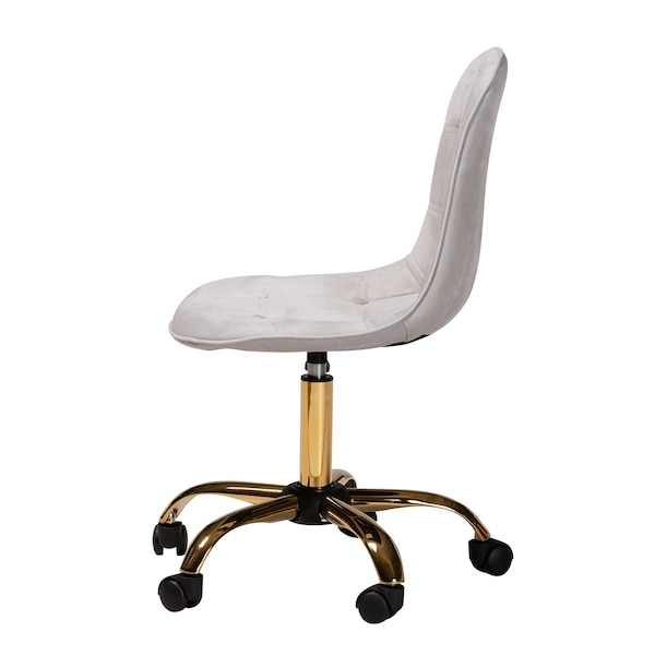 Baxton Studio Kabira Contemporary Glam and Luxe Grey Velvet Fabric and Gold Metal Swivel Office chair - 219-11910-ZORO