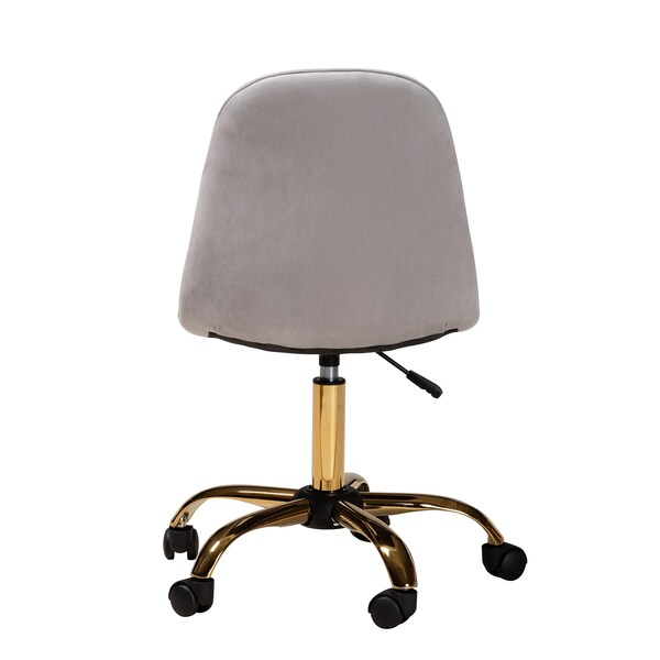 Baxton Studio Kabira Contemporary Glam and Luxe Grey Velvet Fabric and Gold Metal Swivel Office chair - 219-11910-ZORO
