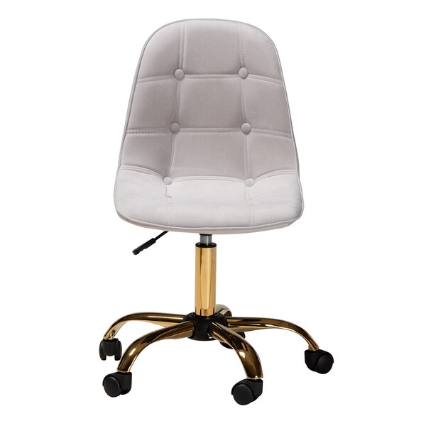 Baxton Studio Kabira Contemporary Glam and Luxe Grey Velvet Fabric and Gold Metal Swivel Office chair - 219-11910-ZORO