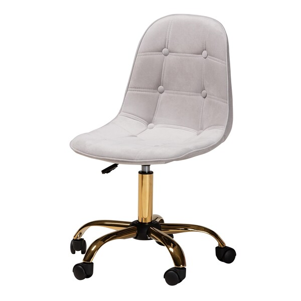 Baxton Studio Kabira Contemporary Glam and Luxe Grey Velvet Fabric and Gold Metal Swivel Office chair - 219-11910-ZORO