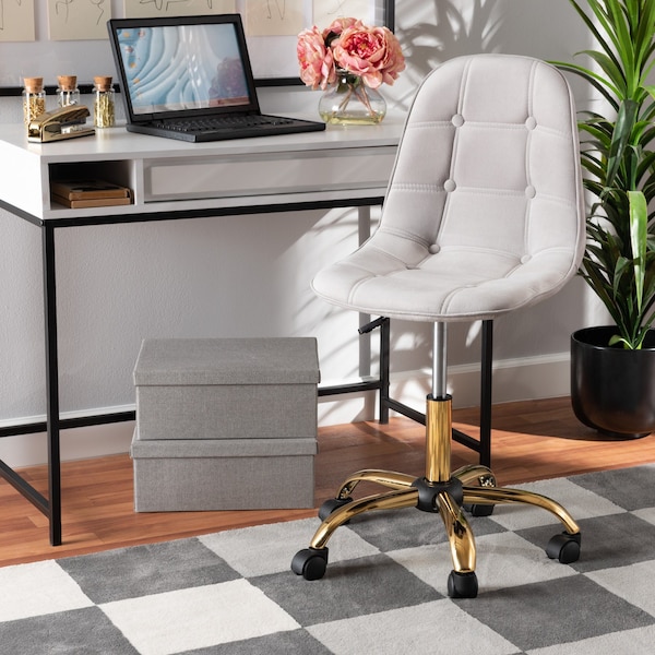 Baxton Studio Kabira Contemporary Glam and Luxe Grey Velvet Fabric and Gold Metal Swivel Office chair - 219-11910-ZORO