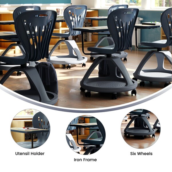 Flash Furniture Dark Gray Mobile Desk Chair, 360 Degree Tablet Rotation - YU-YCX-019-DG-GG