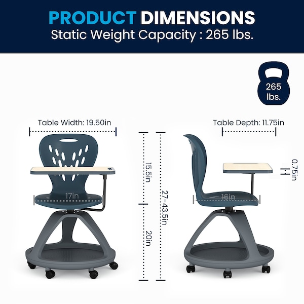 Flash Furniture Dark Gray Mobile Desk Chair, 360 Degree Tablet Rotation - YU-YCX-019-DG-GG