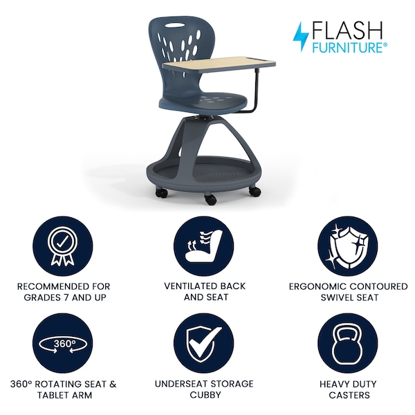 Flash Furniture Dark Gray Mobile Desk Chair, 360 Degree Tablet Rotation - YU-YCX-019-DG-GG