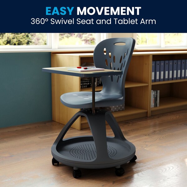 Flash Furniture Dark Gray Mobile Desk Chair, 360 Degree Tablet Rotation - YU-YCX-019-DG-GG