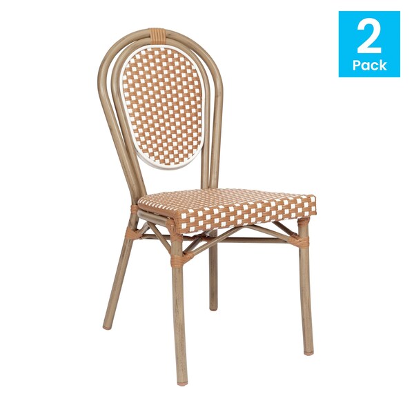 Flash Furniture Lourdes Thonet French Bistro Stacking Chair, Natural/White PE Rattan and Bamboo Print Alum Frm, 2PK - 2-SDA-AD642002S-NATWH-LTNAT-GG