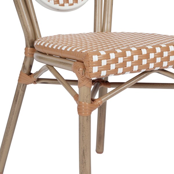 Flash Furniture Lourdes Thonet French Bistro Stacking Chair, Natural/White PE Rattan and Bamboo Print Alum Frm, 2PK - 2-SDA-AD642002S-NATWH-LTNAT-GG