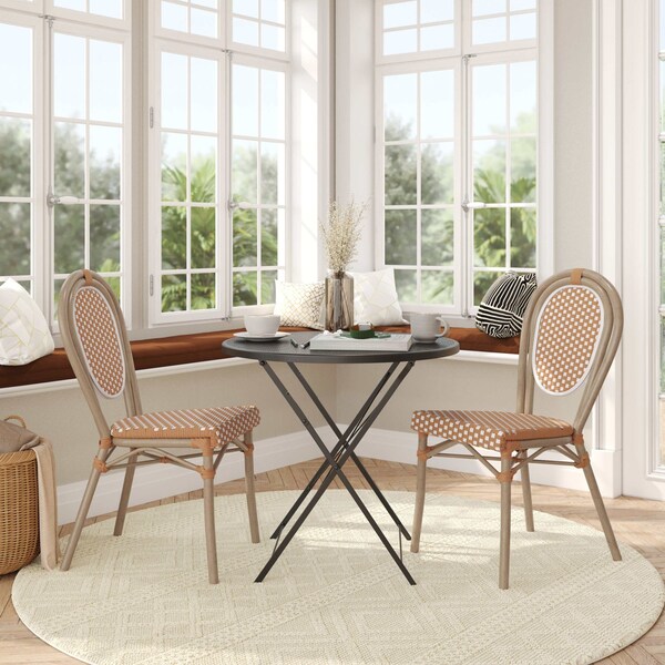 Flash Furniture Lourdes Thonet French Bistro Stacking Chair, Natural/White PE Rattan and Bamboo Print Alum Frm, 2PK - 2-SDA-AD642002S-NATWH-LTNAT-GG