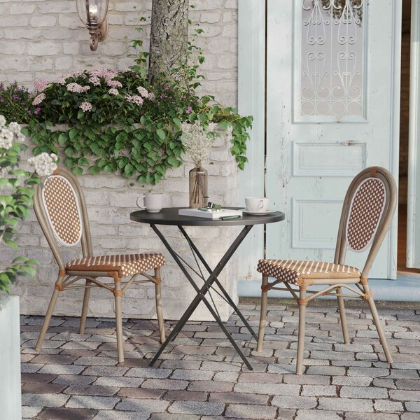 Flash Furniture Lourdes Thonet French Bistro Stacking Chair, Natural/White PE Rattan and Bamboo Print Alum Frm, 2PK - 2-SDA-AD642002S-NATWH-LTNAT-GG
