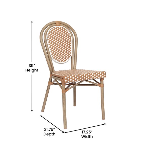 Flash Furniture Lourdes Thonet French Bistro Stacking Chair, Natural/White PE Rattan and Bamboo Print Alum Frm, 2PK - 2-SDA-AD642002S-NATWH-LTNAT-GG