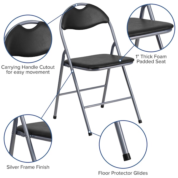 Flash Furniture Black Vinyl Folding Chair - 4-YB-YJ806H-GG