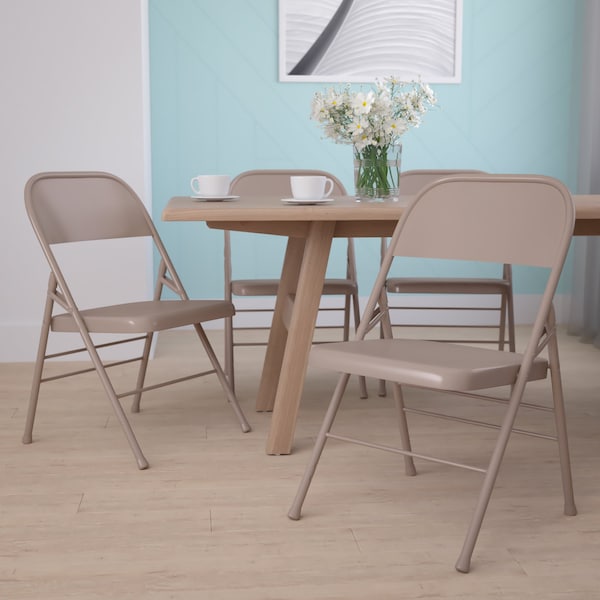 Flash Furniture Beige Metal Folding Chair - 4-HF3-MC-309AS-BGE-GG