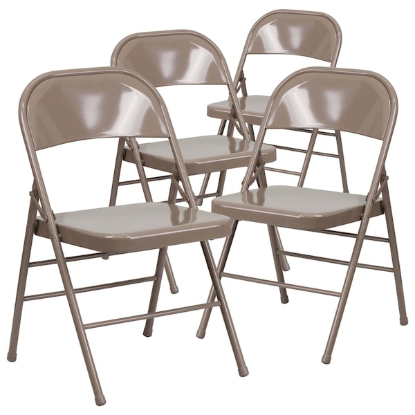 Flash Furniture Beige Metal Folding Chair - 4-HF3-MC-309AS-BGE-GG