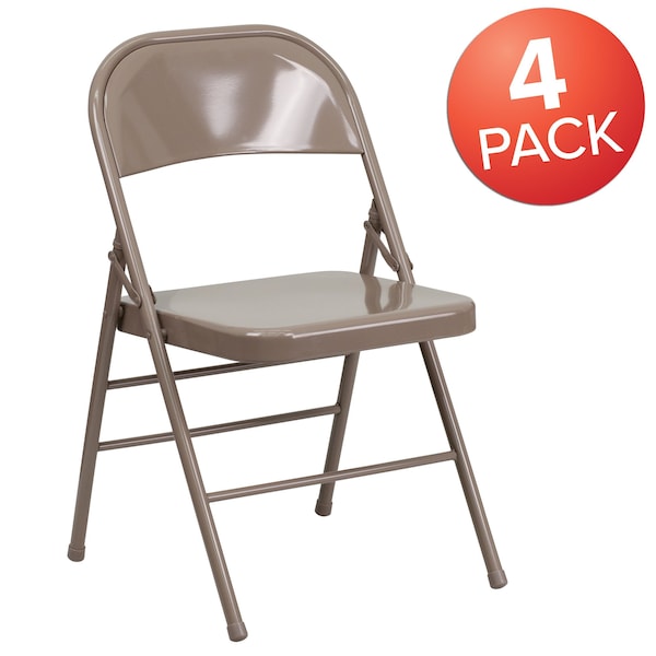 Flash Furniture Beige Metal Folding Chair - 4-HF3-MC-309AS-BGE-GG