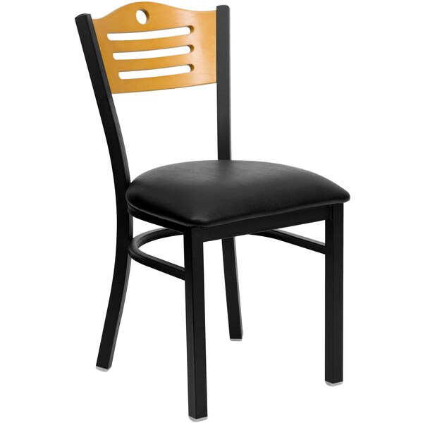 Flash Furniture Black Slat Back Metal Chair, Natural Wood Back, Black Vinyl Seat, PK2 - 2-XU-DG-6G7B-SLAT-BLKV-GG