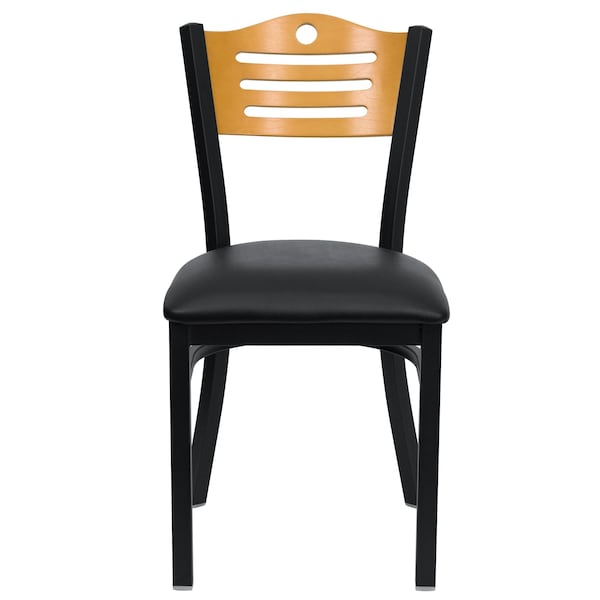 Flash Furniture Black Slat Back Metal Chair, Natural Wood Back, Black Vinyl Seat, PK2 - 2-XU-DG-6G7B-SLAT-BLKV-GG