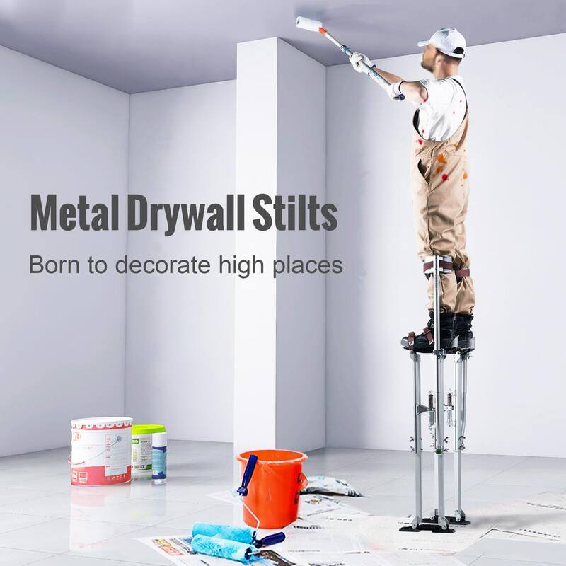 SVOPES 36 in.-50 in. Adjustable Aluminum Drywall Stilts with Protective Knee Pads, Durable Non-slip Tools for Painting, Silver - SGBGQYCYS3650PY9HV0-0827