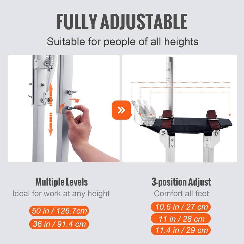 SVOPES 36 in.-50 in. Adjustable Aluminum Drywall Stilts with Protective Knee Pads, Durable Non-slip Tools for Painting, Silver - SGBGQYCYS3650PY9HV0-0827