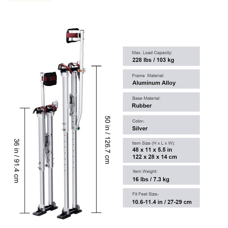 SVOPES 36 in.-50 in. Adjustable Aluminum Drywall Stilts with Protective Knee Pads, Durable Non-slip Tools for Painting, Silver - SGBGQYCYS3650PY9HV0-0827