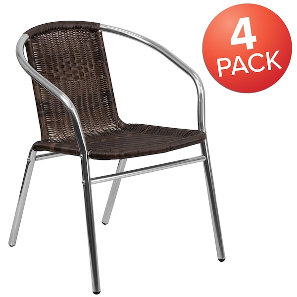 Flash Furniture Commercial Aluminum & Dk Brown Rattan Stack Chair - 4-TLH-020-GG