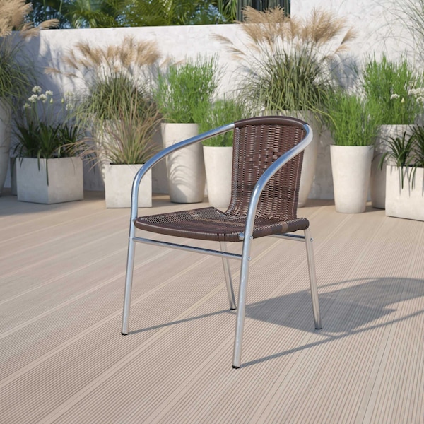 Flash Furniture Commercial Aluminum & Dk Brown Rattan Stack Chair - 4-TLH-020-GG