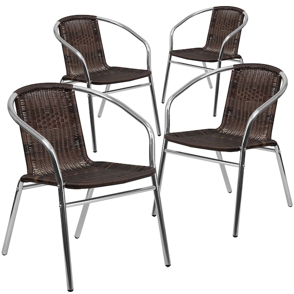 Flash Furniture Commercial Aluminum & Dk Brown Rattan Stack Chair - 4-TLH-020-GG