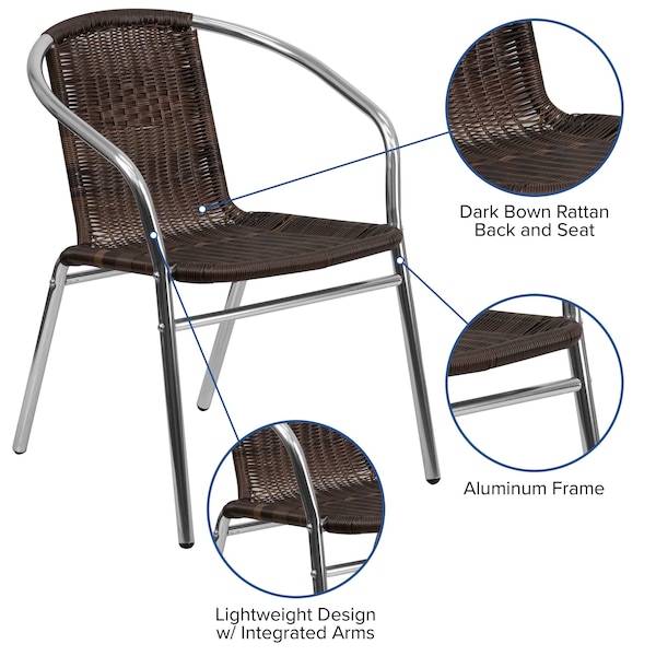Flash Furniture Commercial Aluminum & Dk Brown Rattan Stack Chair - 4-TLH-020-GG