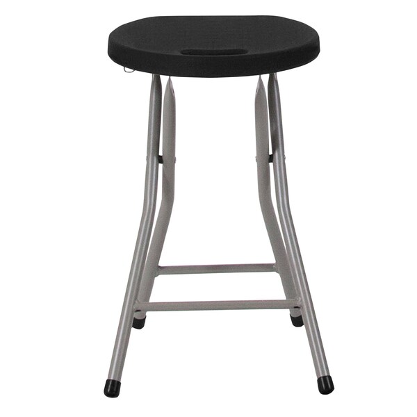 Flash Furniture Foldable Stool with Black Plastic Seat and Titanium Frame - 2-DAD-YCD-30-GG