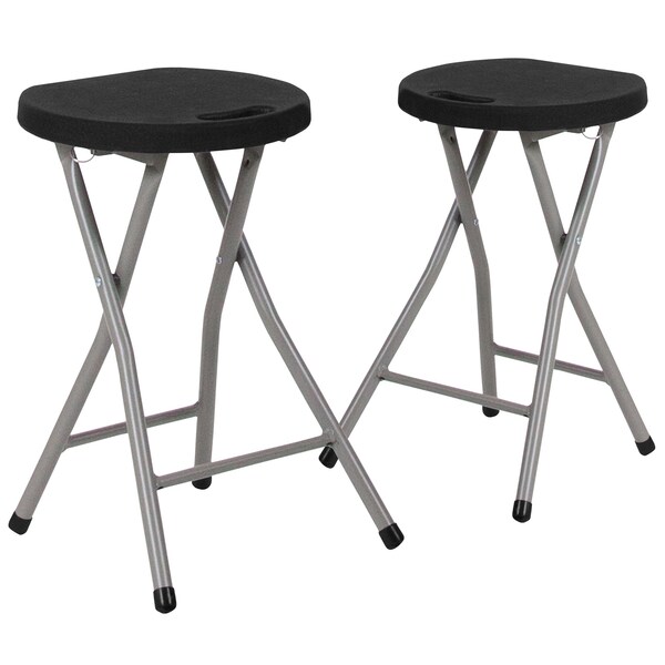 Flash Furniture Foldable Stool with Black Plastic Seat and Titanium Frame - 2-DAD-YCD-30-GG