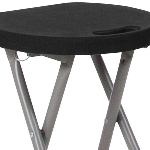 Flash Furniture Foldable Stool with Black Plastic Seat and Titanium Frame - 2-DAD-YCD-30-GG