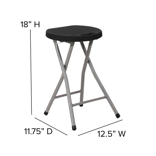 Flash Furniture Foldable Stool with Black Plastic Seat and Titanium Frame - 2-DAD-YCD-30-GG