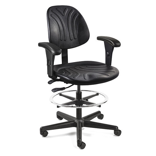 Bevco Drafting Chair Drafting Chair, Adjustable Arms, 19" to 26-1/2" Height, Polyurethane, Black - 7301D-AA-3750S/5