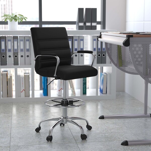 Flash Furniture Black LeatherSoft Drafting Chair with Foot Ring - GO-2286B-BK-GG