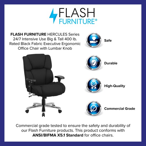 Flash Furniture Hercules Office Chair, Black Back, 30 in W 34" L 48" H, Adjustable Padded - GO-2149-GG
