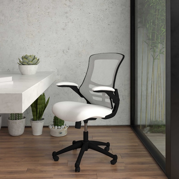 Flash Furniture Desk Chair White Mesh Mid-Back Desk Chair, Foam, Mesh, Metal, Plastic, Plywood, White Mesh - BL-X-5M-WH-GG