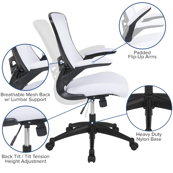 Flash Furniture Desk Chair White Mesh Mid-Back Desk Chair, Foam, Mesh, Metal, Plastic, Plywood, White Mesh - BL-X-5M-WH-GG