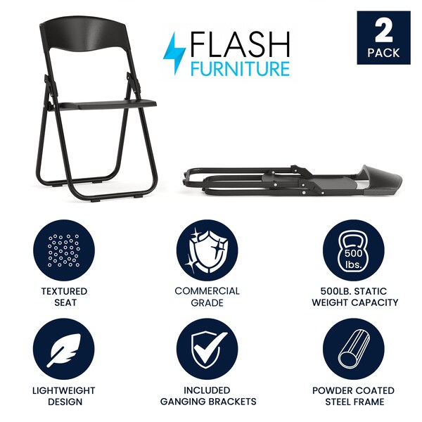 Flash Furniture Black Plastic Folding Chair - 2-RUT-I-BLACK-GG