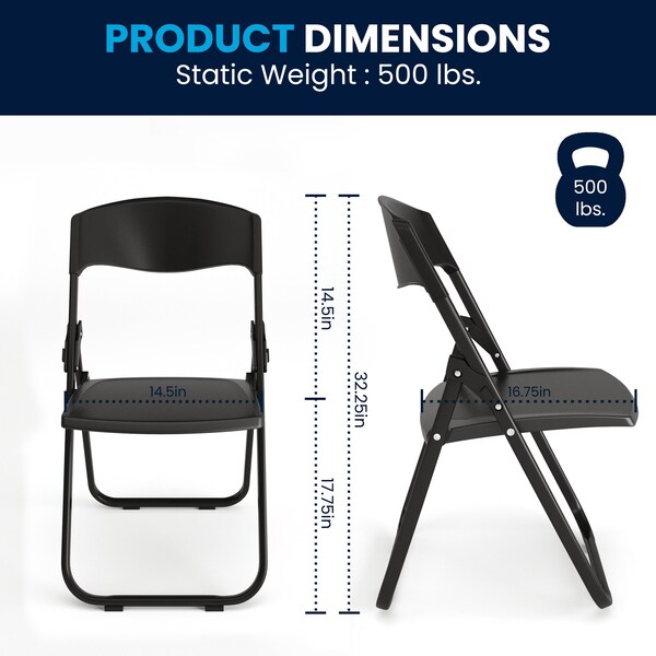 Flash Furniture Black Plastic Folding Chair - 2-RUT-I-BLACK-GG