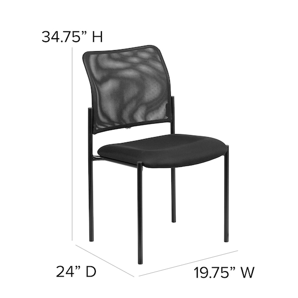 Flash Furniture Contemporary Side Chair, Black Seat, Black Back, 19.75 W 24" L 34.75 H, Fixed, Mesh Seat - GO-515-2-GG