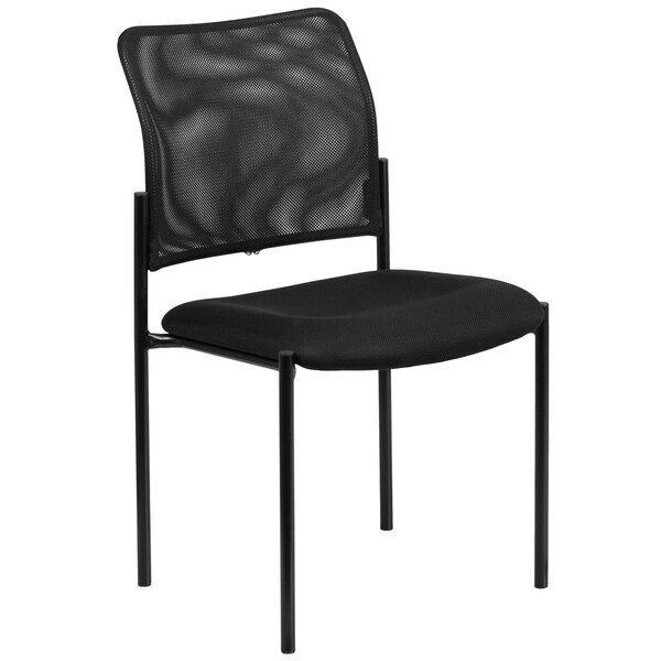 Flash Furniture Contemporary Side Chair, Black Seat, Black Back, 19.75 W 24" L 34.75 H, Fixed, Mesh Seat - GO-515-2-GG