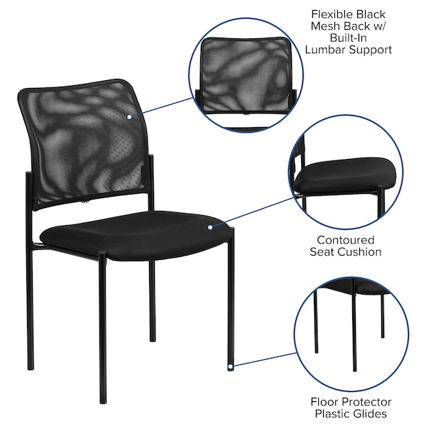 Flash Furniture Contemporary Side Chair, Black Seat, Black Back, 19.75 W 24" L 34.75 H, Fixed, Mesh Seat - GO-515-2-GG
