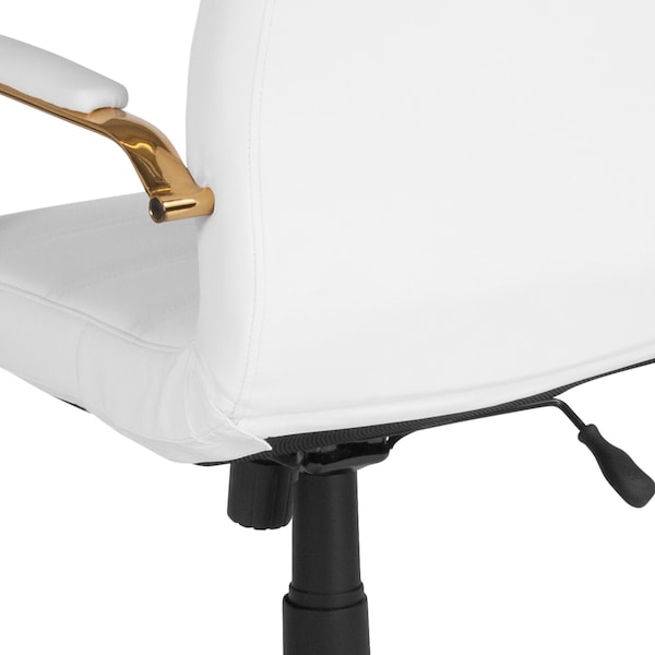 Flash Furniture Mid-Back White Leather Swivel Office Chair with Gold Frame and Arms - GO-2286M-WH-GLD-GG