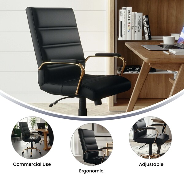 Flash Furniture Black Leather Gold Frame Mid-Back Chair - GO-2286M-BK-GLD-GG