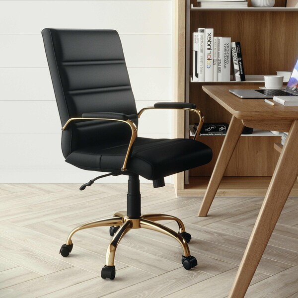 Flash Furniture Black Leather Gold Frame Mid-Back Chair - GO-2286M-BK-GLD-GG