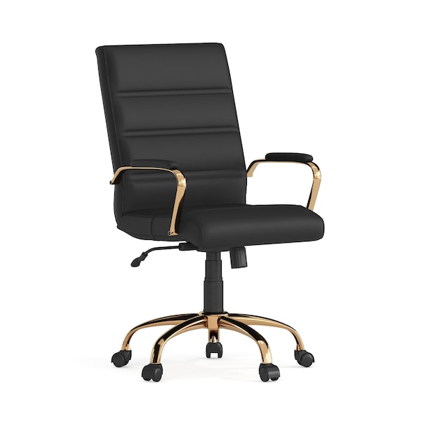 Flash Furniture Black Leather Gold Frame Mid-Back Chair - GO-2286M-BK-GLD-GG